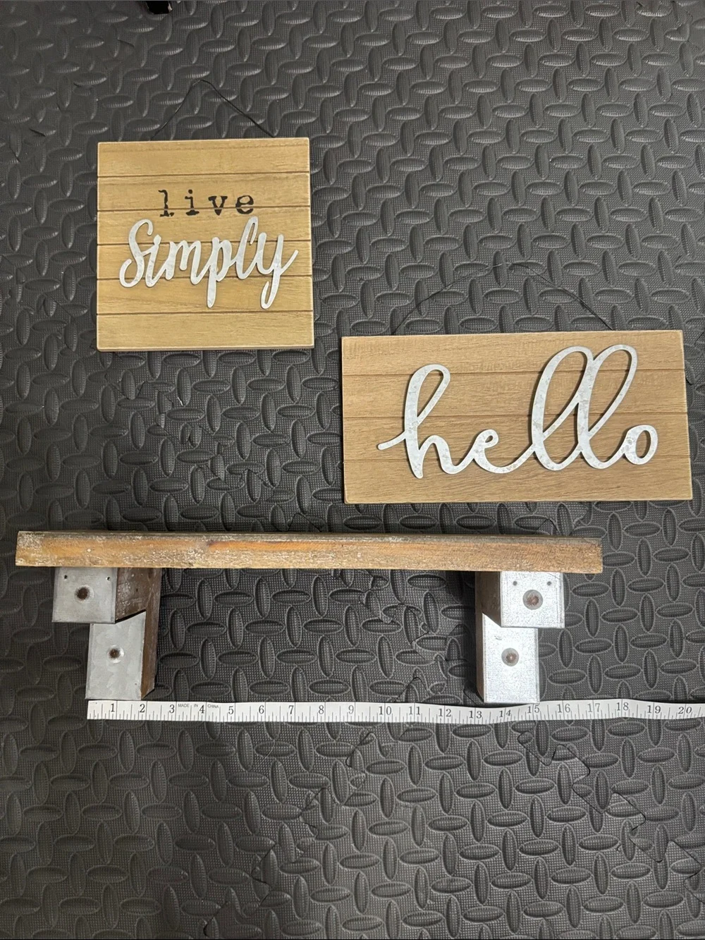 Live Simply & Hello Wooden Wall Signs Plus Shelf Set